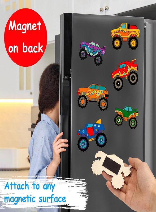 Bafeil Monster Truck Party Favors, 24 Pcs DIY Wooden Truck Painting Crafts Kit with Magnets, Car Birthday Party Supplies, Monster Trucks Party Decorations Goodie Bags Gifts Prizes Girls Boys - Image 4